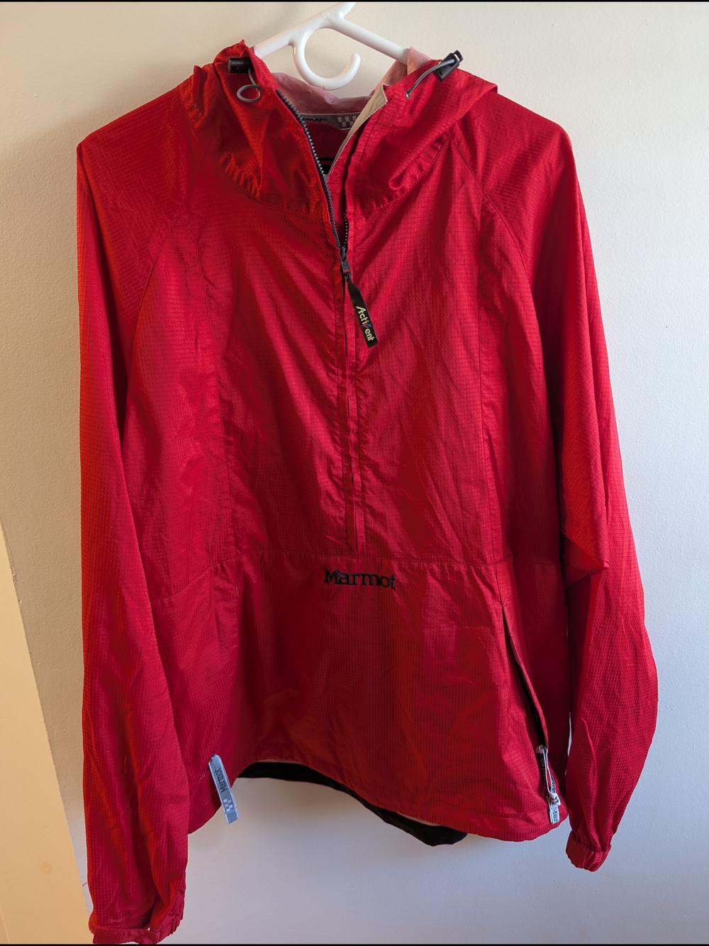 Marmot Bright Red Activent Hooded Half-Zip Pullover Anorak Windbreaker